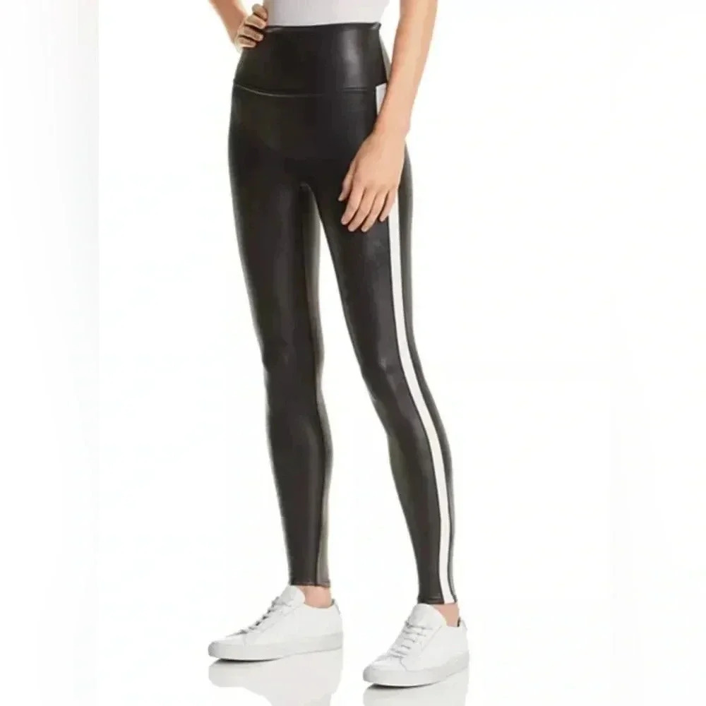SPANX Faux-Leather Stripe Leggings‎ Sz Small